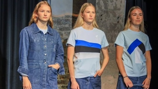 4. Team Estonia: Ccreated by designer Reet Aus especially for the Paris Olympics, the collection is based on the principle of circular design and features specially developed 100 percent recycled denim and Upmade certified recycled t-shirts.(Photo by Twitter/timecaptales)