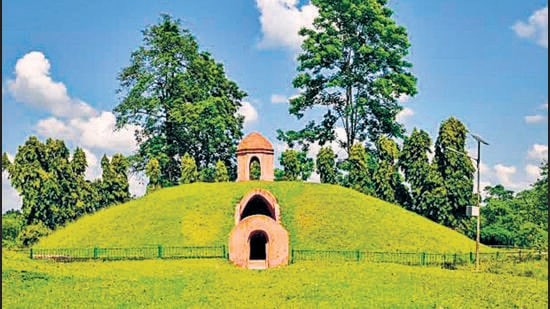 Located in the Patkai Ranges in eastern Assam, the unique burial mounds — represented by pyramid-like structures known as Moidams — were used by the Ahom dynasty that ruled Assam for around 600 years. (HT Photo)