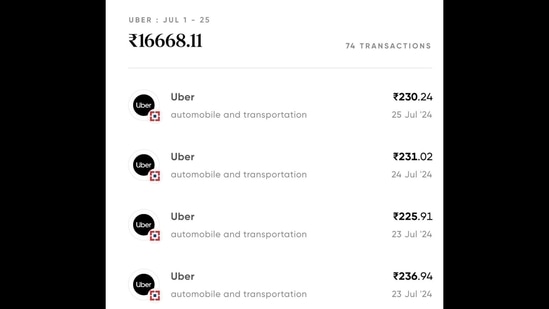बेंगलुरु: स्क्रीनशॉट में जुलाई महीने के लिए उबर लेनदेन दिखाया गया है। (X/@yourswriterly)