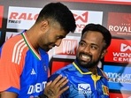 Sri Lanka's captain Charith Asalanka (R) and his Indian counterpart Suryakumar Yadav(AFP) Sri Lanka's captain Charith Asalanka (R) and his Indian counterpart Suryakumar Yadav(AFP)