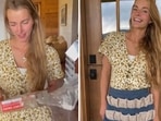 Hannah Neeleman receives an egg apron as a birthday gift(TikTok/@ballerinafarm) Hannah Neeleman receives an egg apron as a birthday gift(TikTok/@ballerinafarm)
