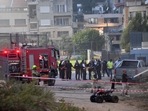 Israeli officials respond after rockets were launched across Lebanon’s border with Israel which, according to Israel’s ambulance services critically injured multiple people at a soccer pitch in Majdal Shams, a Druze village in the Israeli-occupied Golan Heights, July 27 2024. 