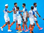 Paris: India's Harmanpreet Singh with teammates celebrates after scoring a goal from a penalty stroke against New Zealand during the Pool B hockey match between India and New Zealand, at the Summer Olympics 2024, in Paris, Saturday, July 27, 2024. Paris: India's Harmanpreet Singh with teammates celebrates after scoring a goal from a penalty stroke against New Zealand during the Pool B hockey match between India and New Zealand, at the Summer Olympics 2024, in Paris, Saturday, July 27, 2024.