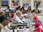 Prime Minister Narendra Modi chairs the 9th Governing Council Meeting of NITI Aayog, at Rashtrapati Bhavan Cultural Centre in New Delhi on July 27. (ANI) Prime Minister Narendra Modi chairs the 9th Governing Council Meeting of NITI Aayog, at Rashtrapati Bhavan Cultural Centre in New Delhi on July 27. (ANI)