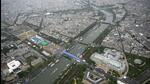 A photograph taken from an helicopter shows an aerial view of delegation boats navigating down the Seine during the opening ceremony. (AFP) A photograph taken from an helicopter shows an aerial view of delegation boats navigating down the Seine during the opening ceremony. (AFP)