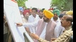 Chief minister Bhagwant Mann in Doda village of Muktsar district for inspection of the Malwa canal site on Saturday. Chief minister Bhagwant Mann in Doda village of Muktsar district for inspection of the Malwa canal site on Saturday.