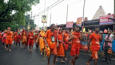 Kanwariyas (Lord Shiva devotees) arrive after filling their pots with ganga water from Sultanganj during the annual 'Kanwar Yatra' in Deoghar. (ANI file) Kanwariyas (Lord Shiva devotees) arrive after filling their pots with ganga water from Sultanganj during the annual 'Kanwar Yatra' in Deoghar. (ANI file)