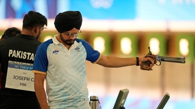 India's Sarabjot Singh participates in the 10m Air Pistol Men Pre-event Training at the 2024 Summer Olympics, Friday, July 26, 2024 (AP) India's Sarabjot Singh participates in the 10m Air Pistol Men Pre-event Training at the 2024 Summer Olympics, Friday, July 26, 2024 (AP)