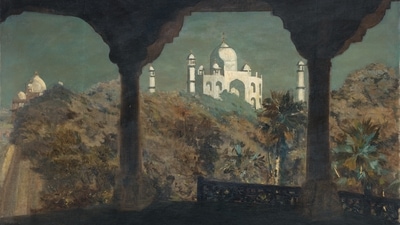 The Taj Mahal by Hugo Vilfred Pedersen- Oil on canvas pasted on plywood
23.0 x 35.0 in. (Delhi Art Gallery) The Taj Mahal by Hugo Vilfred Pedersen- Oil on canvas pasted on plywood
23.0 x 35.0 in. (Delhi Art Gallery)