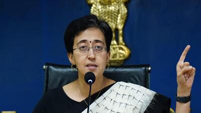 Delhi minister Atishi in a press conference on Thursday. (HT Photo)