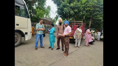 Health officials during a survey in a locality in Kapurthala after the diarrhoea outbreak on Saturday.