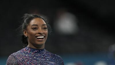 Simone Biles attends a gymnastics training session at the Paris Olympics. (AP) Simone Biles attends a gymnastics training session at the Paris Olympics. (AP)