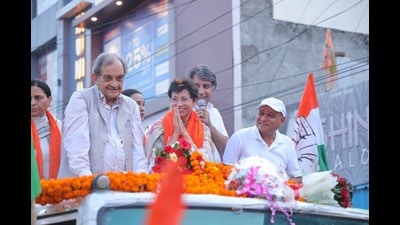 Sirsa MP and All India Congress Committee (AICC) general secretary Kumari Selja on Saturday hit out at the BJP and said that the voters failed their plan for 400+ seats in the Lok Sabha elections and now it’s time for the saffron party’s farewell from Haryana in the upcoming assembly elections. (HT Photo) Sirsa MP and All India Congress Committee (AICC) general secretary Kumari Selja on Saturday hit out at the BJP and said that the voters failed their plan for 400+ seats in the Lok Sabha elections and now it’s time for the saffron party’s farewell from Haryana in the upcoming assembly elections. (HT Photo)