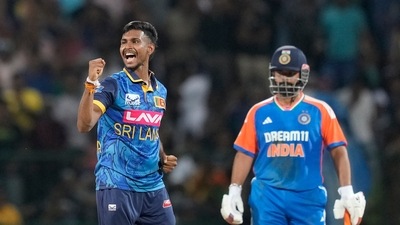 Matheesha Pathirana took four wickets in the death overs of the Indian innings. However, he also ended up conceding 40 runs in his four overs. (AP) Matheesha Pathirana took four wickets in the death overs of the Indian innings. However, he also ended up conceding 40 runs in his four overs. (AP)