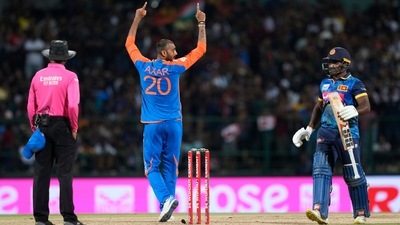 Sri Lanka then had a Nissanka then put up 56 runs for the second wicket with Kusal Perera before Axar Patel brought an end to the Sri Lankan charge. Nissanka and Perera both fell in the 15th over to Axar and that triggered Sri Lanka's collapse. (AP) Sri Lanka then had a Nissanka then put up 56 runs for the second wicket with Kusal Perera before Axar Patel brought an end to the Sri Lankan charge. Nissanka and Perera both fell in the 15th over to Axar and that triggered Sri Lanka's collapse. (AP)