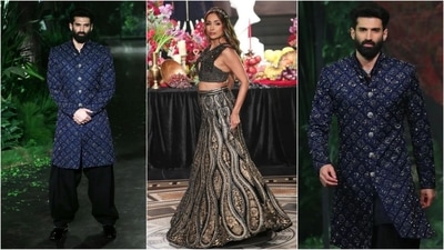Malaika Arora and Aditya Roy Kapur bring glamour and tradition to the ramp at India Couture Week 2024. (Instagram) Malaika Arora and Aditya Roy Kapur bring glamour and tradition to the ramp at India Couture Week 2024. (Instagram)