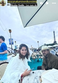 Upasana and Ram Charan at Paris Olympics Upasana and Ram Charan at Paris Olympics