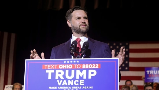 Republican vice presidential candidate Sen. JD Vance, R-Ohio, speaks during a rally in his home town of Middletown, Ohio, Monday, July 22, 2024. AP/PTI(AP07_23_2024_000010B)(AP) Republican vice presidential candidate Sen. JD Vance, R-Ohio, speaks during a rally in his home town of Middletown, Ohio, Monday, July 22, 2024. AP/PTI(AP07_23_2024_000010B)(AP)