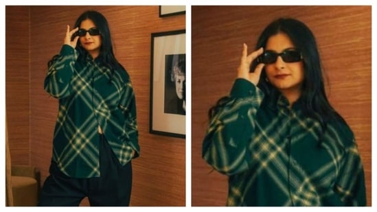 Rhea Kapoor, kıyafetiyle rahat gündelik giyim için gerçek bir ilham kaynağı oldu.  Uyumlu yeşil ayakkabılar, büyük boy bir gömlek ve havalı güneş gözlükleriyle herkes için rahat bir günlük görünüm.  (Instagram/@rheakapoor)