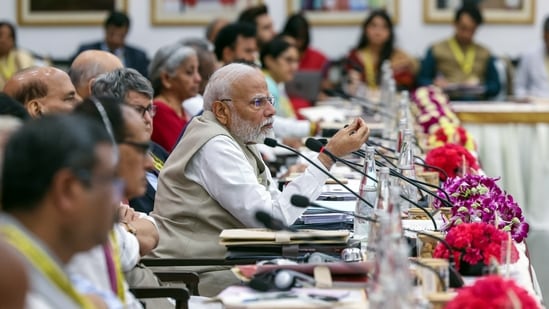 Prime Minister Narendra Modi chairs the 9th Governing Council Meeting of NITI Aayog, at Rashtrapati Bhavan Cultural Centre in New Delhi on July 27. (ANI) Prime Minister Narendra Modi chairs the 9th Governing Council Meeting of NITI Aayog, at Rashtrapati Bhavan Cultural Centre in New Delhi on July 27. (ANI)