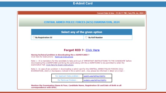 UPSC CAPF AC Admit Card released at upsc.gov.in. Direct link to download is given here. 