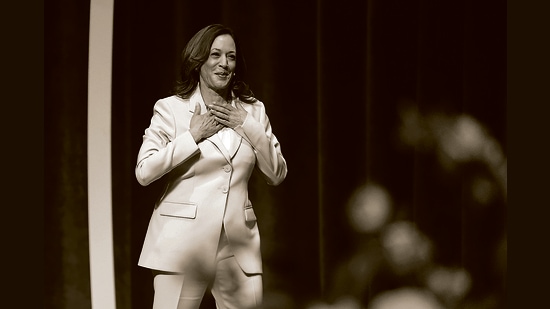 Vice President Kamala Harris is introduced during the Zeta Phi Beta Sorority, Inc.'s Grand Boulé, in Indianapolis, July 24, 2024. (AP Photo/Darron Cummings) (AP)