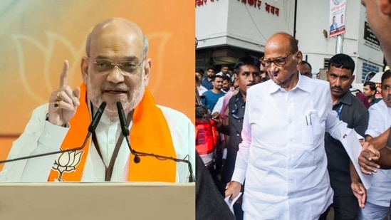 Amit Shah launched sharp attacks on Nationalist Congress Party (Sharadchandra Pawar) supremo Sharad Pawar over alleged corruption. (PTI)