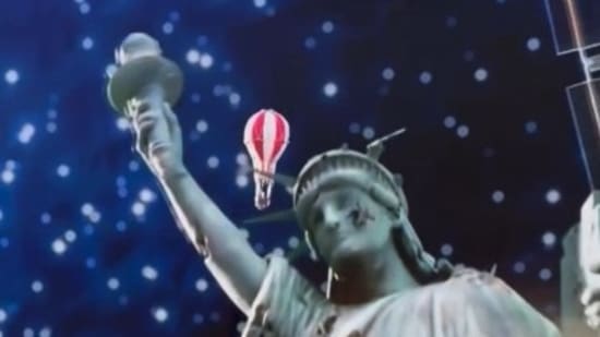 Paris Olympics: A video widely shared on X, formerly Twitter, is captioned as “Opening TV animation for Olympics has some animated balloon travelling past the Statue of Liberty and she is beaten battered and has bullet holes in her.”(X)