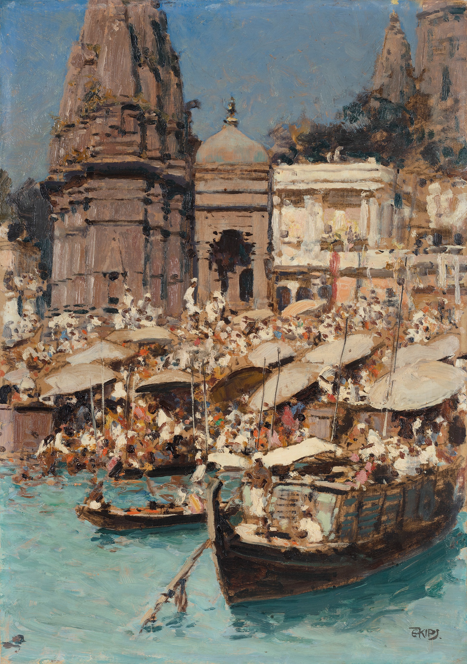 Benares am Goldenen Tor (Benares at the Golden Gate) by Erich Kips Oil on cardboard 19.7 x 13.7 in.(Delhi Art Gallery) Benares am Goldenen Tor (Benares at the Golden Gate) by Erich Kips Oil on cardboard 19.7 x 13.7 in.(Delhi Art Gallery)