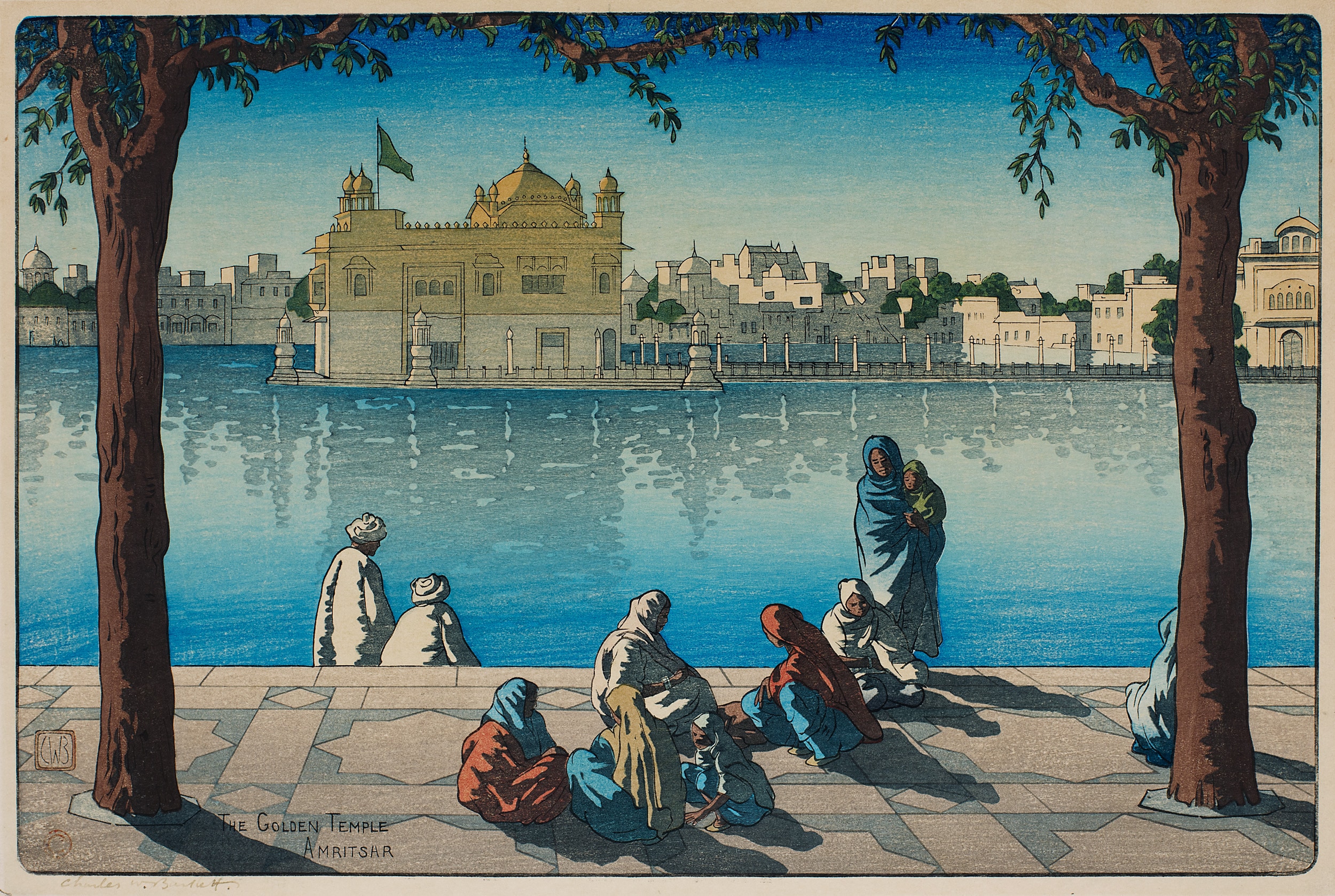 The Golden Temple, Amritsar by Charles William Bartlett-Kokka woodblock print on paper, c. 1919(Delhi Art Gallery) The Golden Temple, Amritsar by Charles William Bartlett-Kokka woodblock print on paper, c. 1919(Delhi Art Gallery)