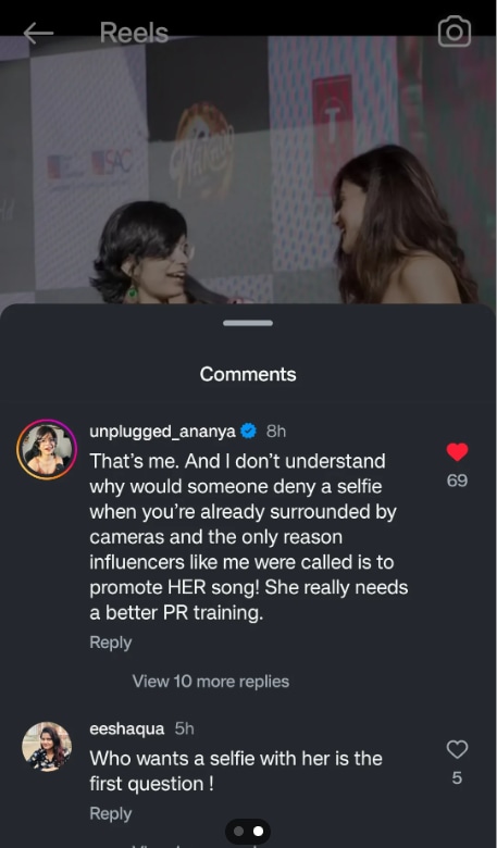 Influencer Ananya Dwivedi reacted to being denied selfie by Taapsee Pannu.