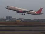 An Air India aircraft takes off at Kempegowda International Airport in Bengaluru on April 12, 2024.(AFP) An Air India aircraft takes off at Kempegowda International Airport in Bengaluru on April 12, 2024.(AFP)