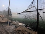 A damaged gate and debris are seen at a football pitch after a reported strike from Lebanon fell in Majdal Shams village in the Israeli-annexed Golan area on July 28, 2024. Israel's military said Hezbollah fired the rocket from Lebanon, hitting a football pitch in the Druze town of Majdal Shams and killing the youngsters, who were between 10 and 20 years old. Another 18 youths were wounded in the attack, said the emergency services. (Photo by Menahem Kahana / AFP) A damaged gate and debris are seen at a football pitch after a reported strike from Lebanon fell in Majdal Shams village in the Israeli-annexed Golan area on July 28, 2024. Israel's military said Hezbollah fired the rocket from Lebanon, hitting a football pitch in the Druze town of Majdal Shams and killing the youngsters, who were between 10 and 20 years old. Another 18 youths were wounded in the attack, said the emergency services. (Photo by Menahem Kahana / AFP)