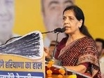 In an emotional appeal to Haryana voters, Sunita said that the PM has a problem with Haryana residents as he sent the Haryana lad to jail. (HT File) In an emotional appeal to Haryana voters, Sunita said that the PM has a problem with Haryana residents as he sent the Haryana lad to jail. (HT File)