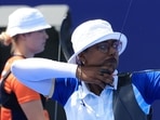 Deepika Kumari of India comeptes during the Women Team Quarterfinal match against Netherlands of the Archery competitions in the Paris 2024 Olympic Games Deepika Kumari of India comeptes during the Women Team Quarterfinal match against Netherlands of the Archery competitions in the Paris 2024 Olympic Games