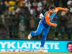 Riyan Parag sends loopy off-spinner(PTI) Riyan Parag sends loopy off-spinner(PTI)