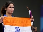 Manu Bhaker is the first markswoman from India to finish on the podium with a bronze medal at the Summer Games(AFP)