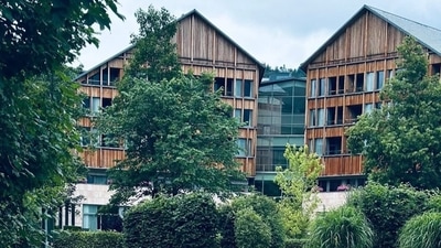 Katrina Kaif also shared pictures of a resort amid the greenery. She called it “home for now”. 