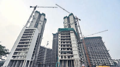 Commercial buildings under construction near the Karkardooma Metro station. (Sanjeev Verma/HT Photo) Commercial buildings under construction near the Karkardooma Metro station. (Sanjeev Verma/HT Photo)