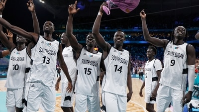 Jt Thor of South Sudan, Majok Deng of South Sudan, Sunday Dech of South Sudan, Peter Jok of South Sudan and Wenyen Gabriel of South Sudan (REUTERS)