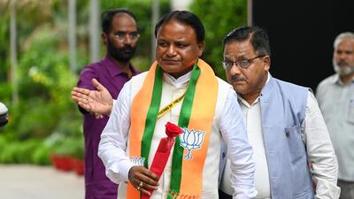 Odisha chief minister Mohan Majhi arrives for a BJP chief ministers’ meeting at the party headquarters in Delhi on Saturday. (Raj K Raj/HT PHOTO)