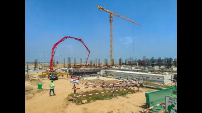 Ongoing construction at the land acquired by GB Nagar authority for airport in Greater Noida, in Jewar. (PTI) Ongoing construction at the land acquired by GB Nagar authority for airport in Greater Noida, in Jewar. (PTI)