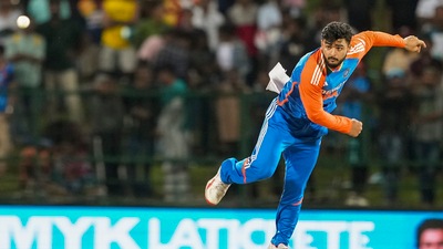 Riyan Parag sends loopy off-spinner (PTI) Riyan Parag sends loopy off-spinner (PTI)