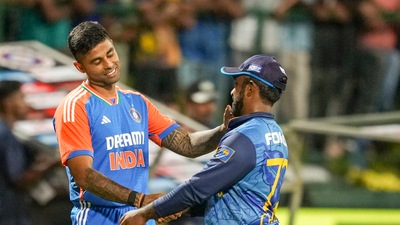 Suryakumar smashed 26 in 12 balls while Jaiswal scored 30 in 15. Hardik Pandya then finished the job with an unbeaten 22 off nine. (PTI) Suryakumar smashed 26 in 12 balls while Jaiswal scored 30 in 15. Hardik Pandya then finished the job with an unbeaten 22 off nine. (PTI)