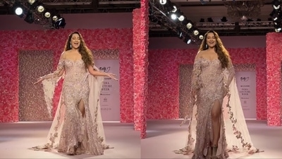 Sonakshi wore a shimmery blush pink gown at an event. Sonakshi wore a shimmery blush pink gown at an event.