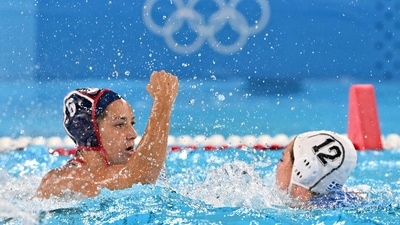Maggie Steffens scored two goals while playing 21 1/2 minutes as the U.S. beat Greece 15-6 on the first day of the women's tournament on Saturday. (AFP) Maggie Steffens scored two goals while playing 21 1/2 minutes as the U.S. beat Greece 15-6 on the first day of the women's tournament on Saturday. (AFP)