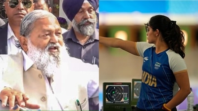 Manu Bhaker's reminder to Haryana sports minister, Anil Vij, of a ₹2 crore cash award promise has gone viral. (PTI) Manu Bhaker's reminder to Haryana sports minister, Anil Vij, of a ₹2 crore cash award promise has gone viral. (PTI)