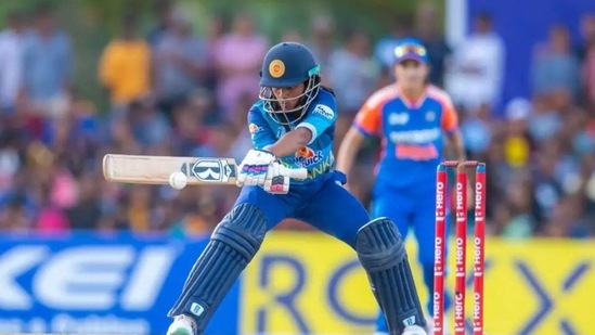 Harshitha Samarawickrama picked up the tempo when Sri Lanka lost their skipper and took her team over the line with a sensational 69-run knock.(ACC Image)