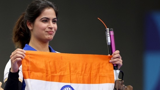 Manu Bhaker is the first markswoman from India to finish on the podium with a bronze medal at the Summer Games(AFP)