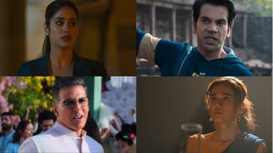 (L-R) Stills from Ulajh, Stree 2, Fir Aayi Hasseen Dillruba and Khel Khel Mein.